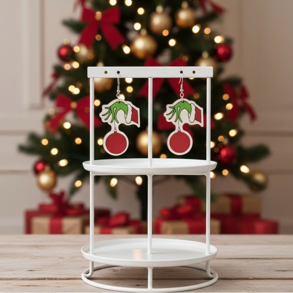 Festive Grinch Earrings with Red and Green Design